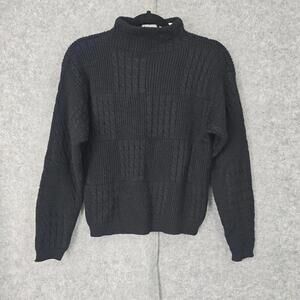 Vintage Chillytime Sweater Woman Large? Black Checkerboard Braded Knit High Neck